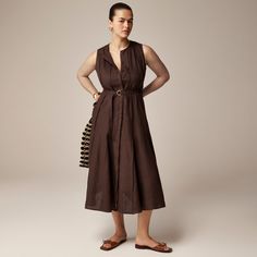 Seamed tie-waist dress in linen Summer Workwear A-line Linen Dress, Banana Republic Linen Dress, Beach Linen V-neck Dress With Tie Waist, Beach V-neck Linen Dress With Tie Waist, Linen Belted V-neck Midi Dress, Italian Women Style, Hair Wrap Scarf, Italian Women, Tie Waist Dress