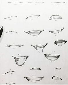 a pencil drawing of different mouths and teeth on a piece of paper with a pen