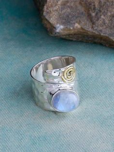 Brass Rings Jewelry, Stone Settings Jewelry, Inner Being, Moonstone Ring Sterling Silver, Milky White, Moonstone Jewelry, Rainbow Color, Brass Ring, Sea Glass Jewelry