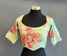 Blouses - Green Floral Blouse Spring Green Floral Print Blouse, Spring Floral Print Green Blouse, Green Floral Print Blouse For Spring, Spring V-neck Unstitched Blouse, Elegant Green Blouse With Floral Embroidery, Green Floral Print Summer Blouse, Summer Green Floral Print Blouse, Green Blouse Piece For Spring, Spring V-neck Padded Blouse