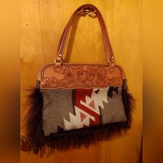 Nwot Handmade Shoulder Bag Purse By Western Skies Handmade. Gorgeous Tooled Leather Top And Straps And Beautiful Neutral Pendleton Wool (Gray, Red, White) On One Side, With Lamb's Fur On The Other (May Be Bison? Cannot Remember, But It's Super Soft!). What A Stunner! Great Size, As A Medium Sized Bag. Magnetic Closure, Detachable Leather Feather Clip. Classic Hand Tooled Bag For Everyday Use, Classic Hand-tooled Bags For Everyday, Classic Hand Tooled Bags, Loewe Hammock Bag, Louis Vuitton Bumbag, Sak Purses, Purple Zebra, Medium Sized Bags, Dior Book Tote