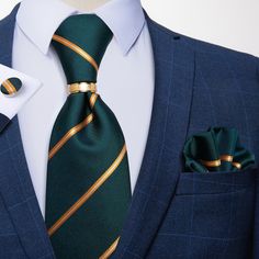 The Honors Silk Necktie Collection - Christian Cuffmen Green Ties, Tie Ring, Necktie Set, Gold Tie, Mens Silk Ties, Yellow Ties, Cufflink Set, Tie Tack, Stripe Silk