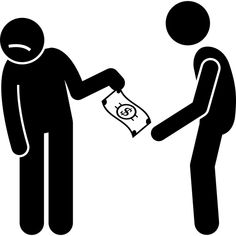 two people exchanging money to each other in black and white colors on a white background