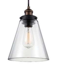 a light fixture with a glass shade on it's side and an open bulb hanging from