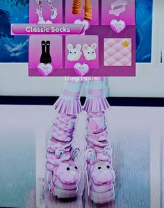 an interactive video game showing pink shoes with bunny ears on them