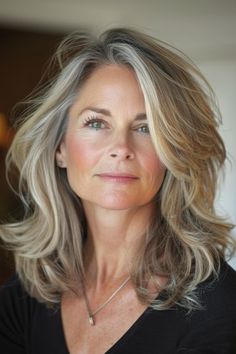 From chic bobs to soft layers, these styles enhance natural beauty while considering hair's changing texture. Hair For Women Over 60 Aging Gracefully, Long Hair Older Women, Medium Hair Styles For Women, Over 60 Hairstyles, Blending Gray Hair