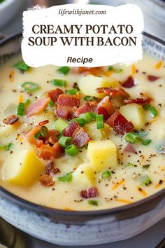 creamy potato soup with bacon in a bowl