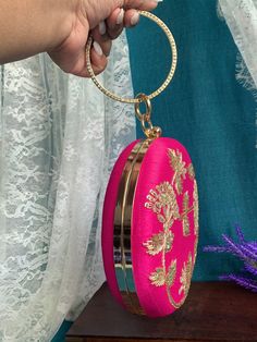 Fashion handbag / clutch . Gold plated hardwire. Crystal work. Velvet body and hand embroidery. Gold Embroidered Clutch As Gift, Pink Shoulder Bag With Handwork For Party, Elegant Pink Shoulder Bag For Festive Occasions, Elegant Embroidered Pink Clutch, Pink Clutch With Removable Pouch, Event Clutch With Removable Pouch, Festive Pink Clutch, Event Clutch With Detachable Handle, Elegant Pink Evening Bag For Festive Occasions