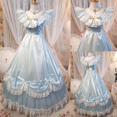 Vintage Wedding Dresses Light Blue Satin Medieval Scoop Neck Tulle Bridal Gowns | eBay Blue Victorian Dresses, Blue Wedding Dress With Historical Design, Blue Victorian Dress With Ruffles For Wedding, Light Blue Victorian Dress, Blue Ball Dresses, Blue Medieval Dress, Pale Blue Medieval Dress, Vintage Blue Victorian Daywear Dress, Fancy Dresses Long