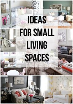 there are pictures of small living spaces in the house with text overlay that says ideas for small living spaces