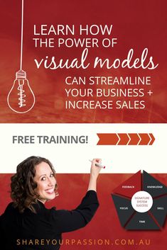 a woman writing on a board with the text learn how to use visual models can streamline your business and increase sales