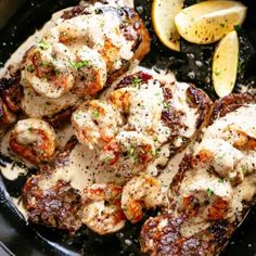 Creamy Garlic Shrimp Recipe, Creamy Garlic Shrimp, Gourmet Steak, Skirt Steak Recipes, Steak And Shrimp, Garlic Shrimp, Steak Dinner, Creamy Garlic