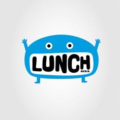 the logo for lunch media, which is designed to look like a blue monster with its hands