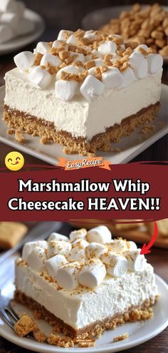 marshmallow whip cheesecake has been cut into squares and served on a plate