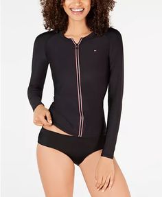 Tommy Hilfiger Zip-Front Long-Sleeve Rash Guard & Reviews - Swimwear - Women - Macy's Rashguard Women, Wear To Work Dress, Long Sleeve Rashguard, Women Swimsuit, Daytime Dresses, Dresses Modest, Plus Size Activewear, Athleisure Wear