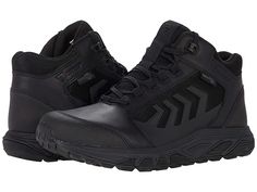 Bates Footwear Rush Shield - Men's Shoes : Black : Keep your feet protected during your busy day in the Bates Rush Shield. DRYGuard Membrane: Waterproof and breathability. Leather and mesh upper: Breathability with added protection. 4mm toe/heel offset: Low to the ground and better response. Directional lugs/rubber outsole: traction and multi-directional agility. CMEVA wedge midsole: dynamic heel cushion and energy return. Welded TPU overlays: lightweight reinforcement and structure. Open cell m Black Breathable Hiking Boots For Adventure, Functional Black Walking Shoes For Adventure, Black Impact Resistant Waterproof Boots For Adventure, Black Breathable Trail Running Shoes For Adventure, Breathable Black Trail Running Shoes For Adventure, Black Waterproof Boots For Adventure With Impact Resistance, Black Waterproof Boots For Adventure, Rugged Black Hiking Boots For Camping, Durable Synthetic Trail Running Shoes For Outdoor