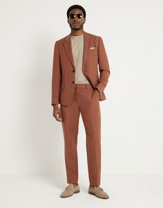 Pants & Chinos by River Island Business class Plain design Regular rise Belt loops Concealed fly Side pockets Slim fit Terracotta Suit, Rust Suit, Linen Suits For Men, Slim Suit Pants, Slim Suit, Ceremony Ideas, Class Design, Cocktail Attire, Event Outfit