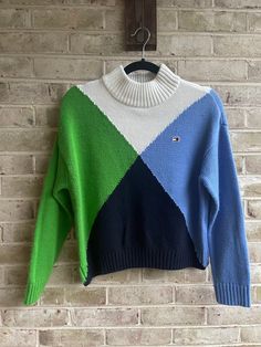 🍬color block Tommy sweater  Soft  Pullover  🍬label: Tommy Hilfiger  Tag size: medium  Care: machine wash  Content: acrylic  Bust:46-58" Waist:38-46" Shoulder:22" Sleeve: 21" Length: 23" 🍬great condition Tommy Sweater, Vintage Sweater, Vintage Sweaters, Preppy Style, Color Block, Nike Shoes, Gender Neutral, Tommy Hilfiger, Adult Outfits