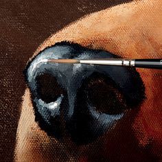 a painting of a dog's nose with a brush in its mouth