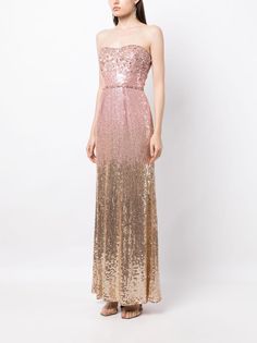 Strapless Pink Embellished Evening Dress, Pink Strapless Embellished Sequin Dress, Luxury Pink Hand-embellished Gown, Jenny Packham Sequin Dress, Jenny Packham White Gown, Gala Attire, Blush Wedding Gown, Pink Evening Gowns, Sequin Evening Gowns