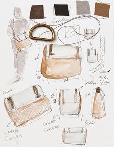 Leather Bag Sketch Design, Designer Bag Illustration, Bag Sketches Design, Bags Sketches Illustration, Bags Design Sketch, Accessory Design Sketches, Bag Design Portfolio, Bag Design Ideas Drawing, Bags Drawing Design Sketch