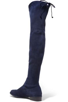 Stuart Weitzman - Lowland Stretch-suede Over-the-knee Boots - Navy Blue Round Toe Knee-high Boots For Winter, Meniscus Injury, Trendy Blue Knee-high Boots, Blue Knee-high Heeled Boots, Medium Width Synthetic Knee-high Boots, Blue Ankle-high Boots With Rubber Sole, Alexander Wang Dress