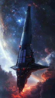 a futuristic space ship floating in the sky