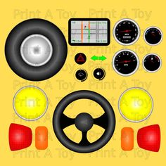 the steering wheel, gauges and dash lights are shown in this graphic style illustration