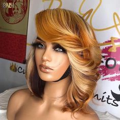 hairbs BOB Wig 12 BAISI Piano Egg Curl Short BoB Wig Copper Lace Front Wigs Black Women, Medium Length Wigs For Black Women, Human Hair Wigs For Black Women, Blonde Wavy Bob, Ginger Blonde Hair, Wavy Bob Wig, Highlight Blonde, Blonde Bob Wig, Blonde Bob Hairstyles