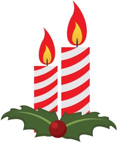 two candles with holly leaves and red berries