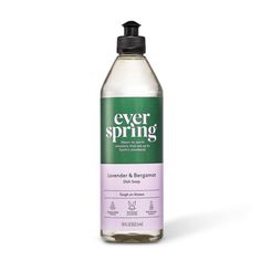 a bottle of ever spring lavender and bergine hand sanitizer on a white background