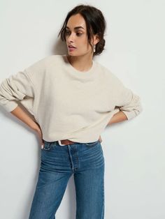 Jovie Sweatshirt - Heather Oatmeal | NATION LTD Boxy Crew Neck Sweatshirt For Everyday, Boxy Fit Crew Neck Sweatshirt For Everyday, Everyday Boxy Fit Crew Neck Sweatshirt, Relaxed Crew Neck Sweats For Everyday, Everyday Drop Shoulder Sweater, Everyday Boxy Fit Crew Sweater, Basic Drop Shoulder Sweatshirt For Everyday, Everyday Crew Sweatshirt, Everyday Relaxed Fit Sweatshirt With Soft Texture