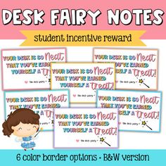 desk fairy notes for students to use in their writing and spelling skills, with the text '