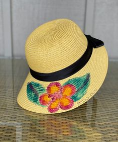 Fun Adjustable Straw Hat With Curved Brim, Adjustable Brimmed Fun Sun Hat, Fun Adjustable Brimmed Straw Hat, Adjustable Fun Style Sun Hat, Adjustable Fun Sun Hat, Adjustable Visor Straw Hat For Vacation, Fun Adjustable Sun Hat With Uv Protection, One Size Straw Visor Hat For Vacation, Fun Short Brim Straw Hat For Beach