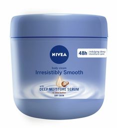 NIVEA Irresistibly Smooth Body Cream 15.5 oz / 400 ml Nivea irresistibly smooth body cream infused with the unique Nivea deep moisture serum and precious shea butter.  The formula melts gently into your skin leaving it silky smooth and deeply moisturized for 48h - after just 1 application.  Deep moisture serum: The formula locks in deep moisture & gives noticeably smoother skin for 48h. Nivea Skin Care Products, Nivea Cream, Cheek Makeup, Body Smells, Cream For Dry Skin, Body Serum, Body Care Routine, Smoother Skin, Body Skin Care Routine