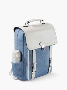 Our Denim Textured PU backpack is a stylish companion for your everyday travels. Designed in denim colors and textures, this backpack effortlessly blends fashion and functionality. 1. plenty of interior space for a 15.6-inch computer, ideal for office, school and travel. 2. This backpack with cushioned padded shoulder straps is comfortable to carry and very lightweight. 3. Easy-to-clean PU fabrics 4. Faux denim backpacks allow you to mix and match more easily! Trendy Denim Blue Backpack For Everyday Use, Casual Laptop Bag With Luggage Sleeve For School, Casual Backpack With Luggage Sleeve, Casual Laptop Backpack For School, Casual Everyday Backpack With Luggage Sleeve, Denim Blue Standard Backpack For Travel, Casual Backpack With Luggage Sleeve For Daily Use, Casual Bags With Luggage Sleeve For Back To School, Denim Blue Backpack For Travel And Back To School