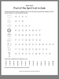 the fruit of the spirit in code worksheet for kids to practice letter recognition