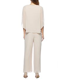 Marina Keyhole V-Neck Chiffon 3/4 Sleeve 3-Piece Pant Set | Dillard's Elegant Summer Sets With 3/4 Sleeve, Mother Of Groom Dresses, Sleeveless Pullover, Groom Dress, Mother Of The Groom, Pant Set, Dillard's, 3 Piece, Pants Set