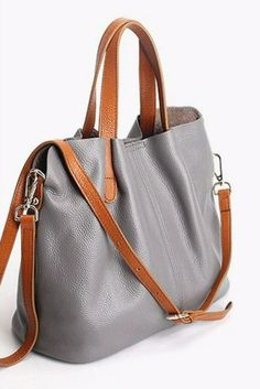 Genuine Leather Handbags Head Layer Cowhide Litchi Grain Women Handbag Luxury Gray Bags With Adjustable Strap, Luxury Gray Bag With Adjustable Strap, Elegant Gray Bags With Leather Handles, Elegant Gray Bag With Leather Handles, Gray Leather Top Handle Satchel, Trendy Gray Double Handle Bag, Luxury Soft Leather Gray Bag, Elegant Gray Crossbody Shoulder Bag, Elegant Gray Bag With Adjustable Strap