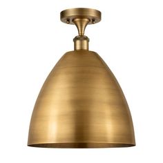 a brass colored light fixture with an open dome on the top, and a white background