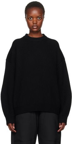 Knit merino wool sweater. · Rib knit crewneck, hem, and cuffs · Cropped hem · Dropped shoulders · Balloon sleeves Supplier color: Black Studio Nicholson, Merino Wool Sweater, Knit Crewneck, Balloon Sleeves, Wool Sweater, Luxury Streetwear, Wool Sweaters, Rib Knit, Merino Wool