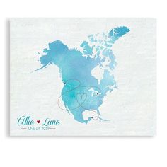 a blue and white map of the world with hearts on it's back side