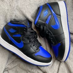 Lightly Worn. Box Included Dark Blue Jordans, Blue And Black Jordans, Jordan Shoes Black, Air Jordan Blue, Jordan 1 Blue, Men Footwear, Nike Shoes Girls, Blue Jordans, Blue Air