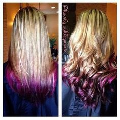 Cute! Underdye Hair, Blond Bob, Peekaboo Hair, Cute Hair Colors, Purple Highlights, Single Photo, Happy Hair, Purple Ombre