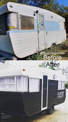 before and after photos of an old camper