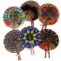 Set Of 6 African Folding Fans - Hand-woven fans | Africa Imports Fabric Hand Fan, Folding Hand Fan, African Textile, Fan Decoration, African Ankara, Hand Fans, Folding Fan, Handmade African, Hand Held Fan