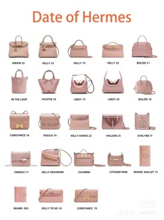 Hermes Bag Names, Hermes Bags Names List, Bag Brand Name Ideas, Best Designer Bag, Bag Size Chart, Types Of Bags, Bag Types, Luxury Bag Brands, Bag Contents