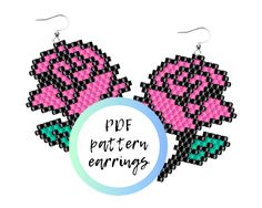 two pink and black pixelated earrings with the words puff pattern earing on them