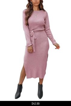 Women Long Sleeve Crew Neck Casual Dress Button Loose Fitting Sweater Fall Winter Tunic Dress Bodycon Sweater, Amazon Dresses, Long Sweater Dress, Knitted Bodycon Dress, Christmas 2022