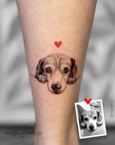 a dog with a heart on it's leg